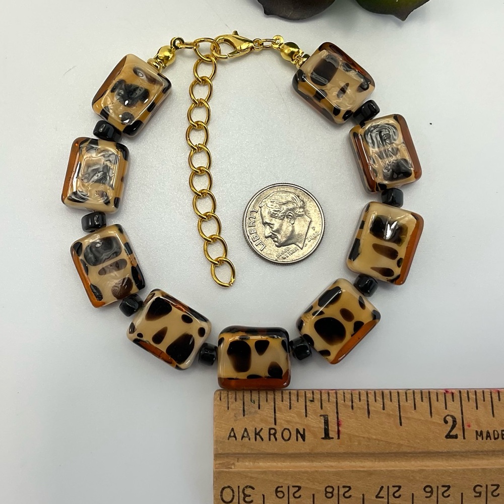Leopard Pattern Glass Bead Bracelet, Mod, Minimal… - image 5